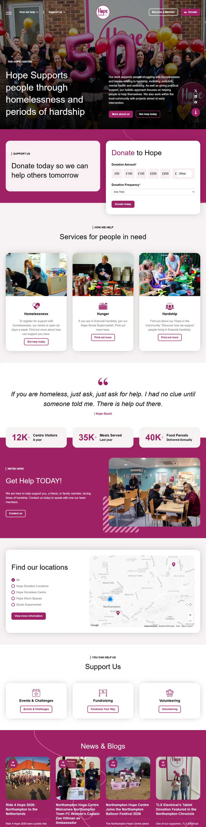 The Northampton Hope Centre front page, as it is today